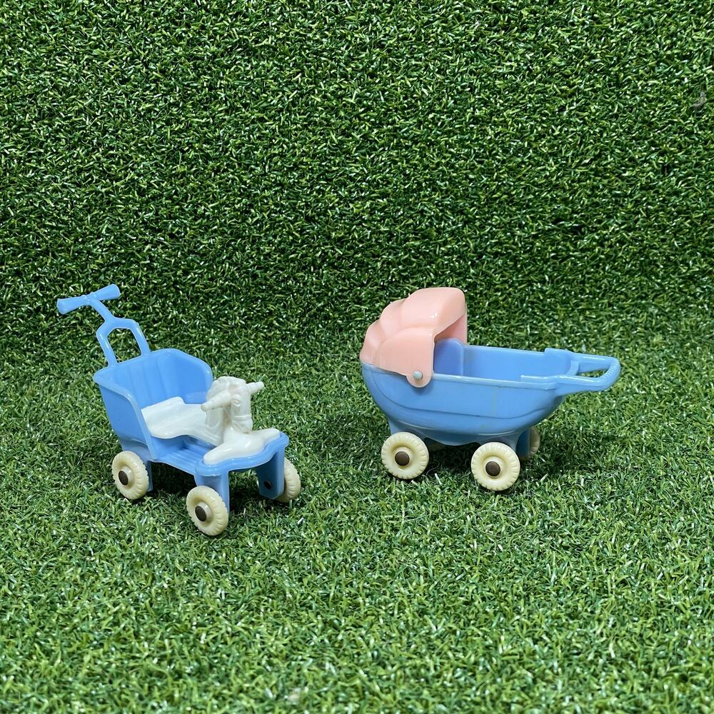 Vintage Acme Hard Plastic Blue Miniature Baby Toy Stroller Baby Carriage